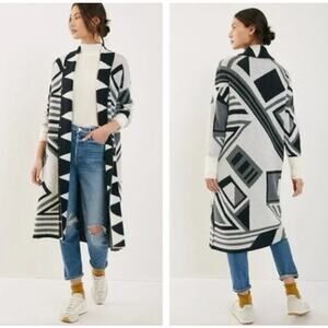 Anthropologie One Size Open Front Duster Aztec Knit Geometric Graphic Artsy